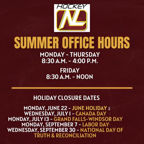 HOCKEY NL SUMMER OFFICE HOURS